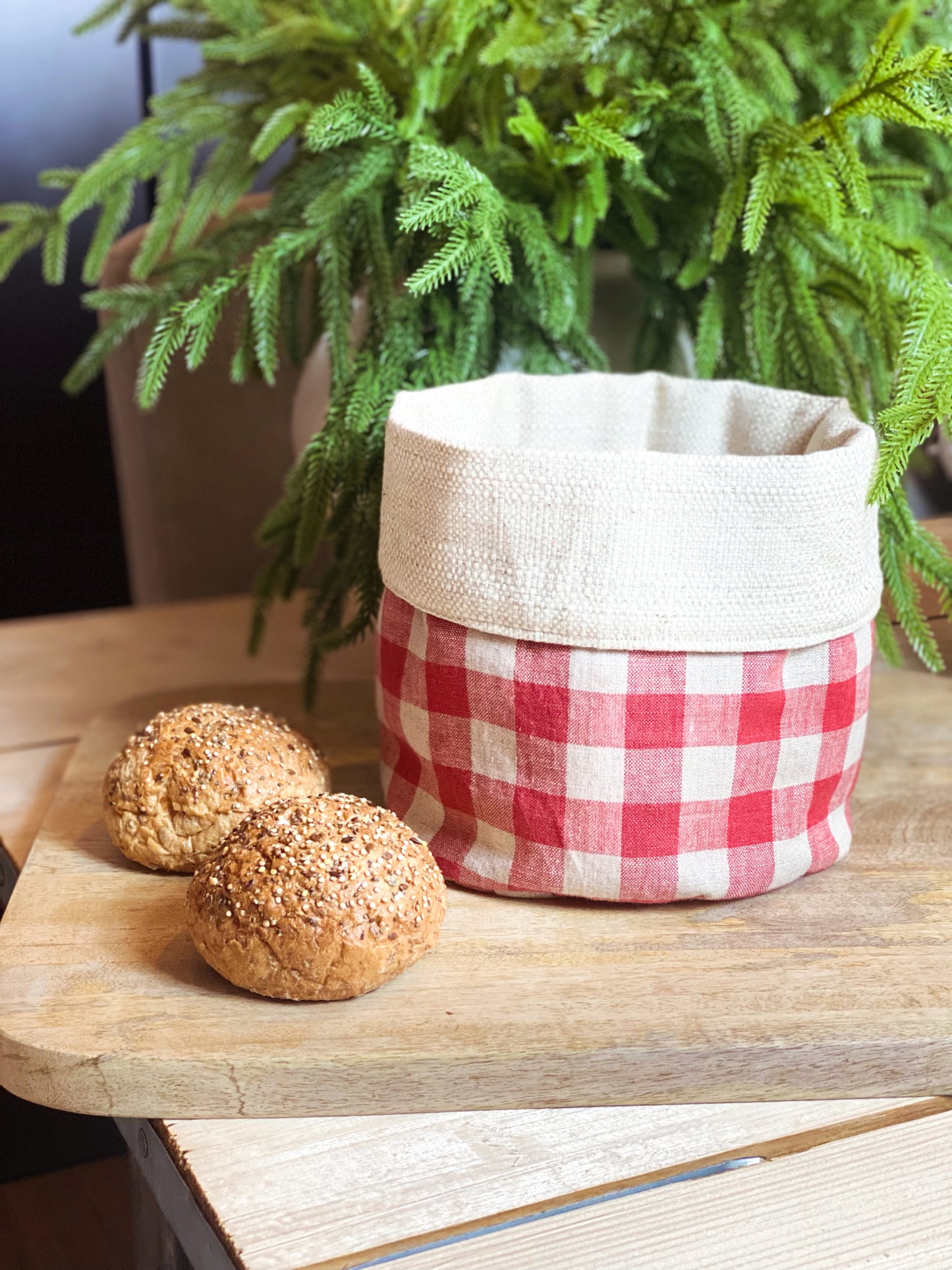 Launceston Bread Basket - red & beige gingham check
