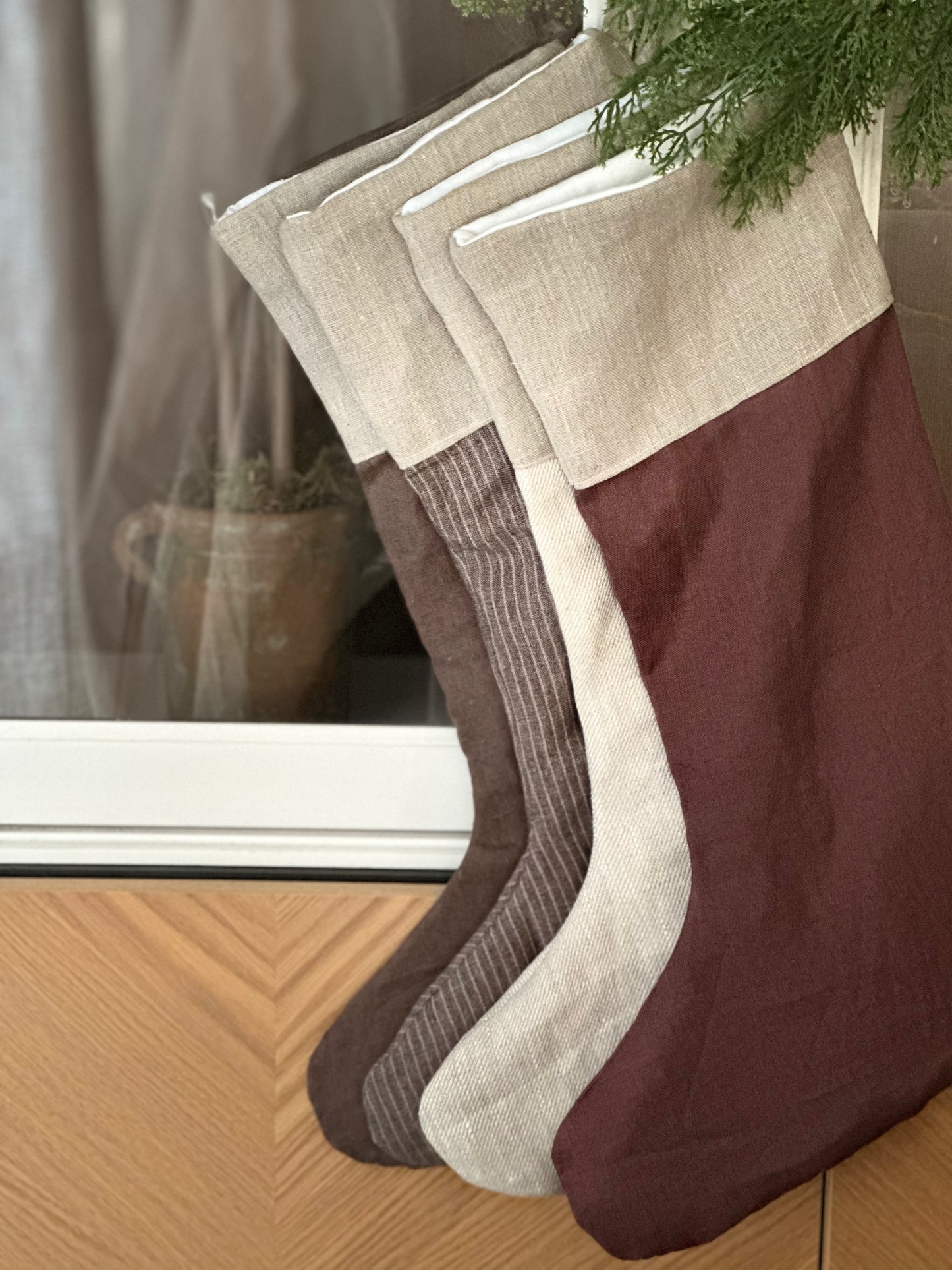 Christmas Stocking - brown pinstripe