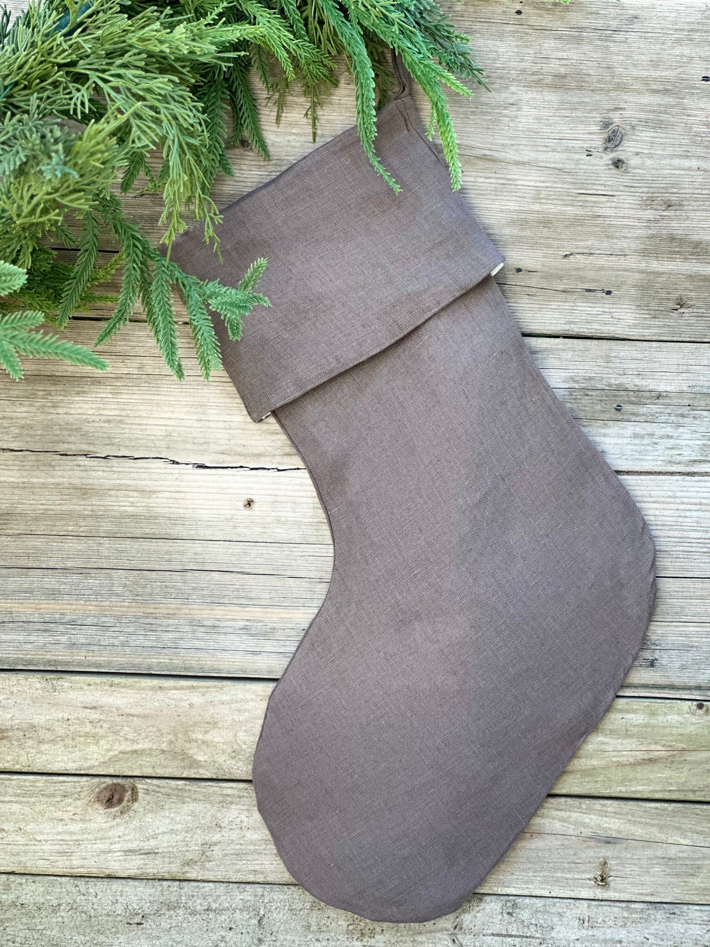 Dusty Cocoa Linen Christmas Stocking