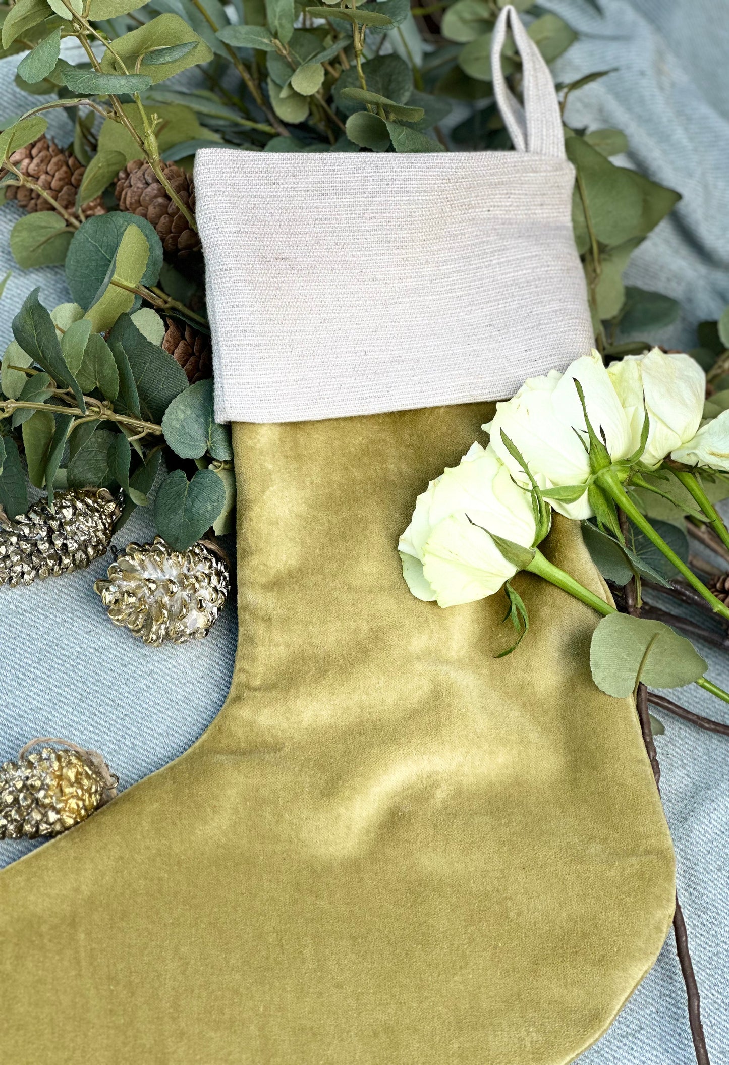 Light Olive Velvet Christmas Stocking