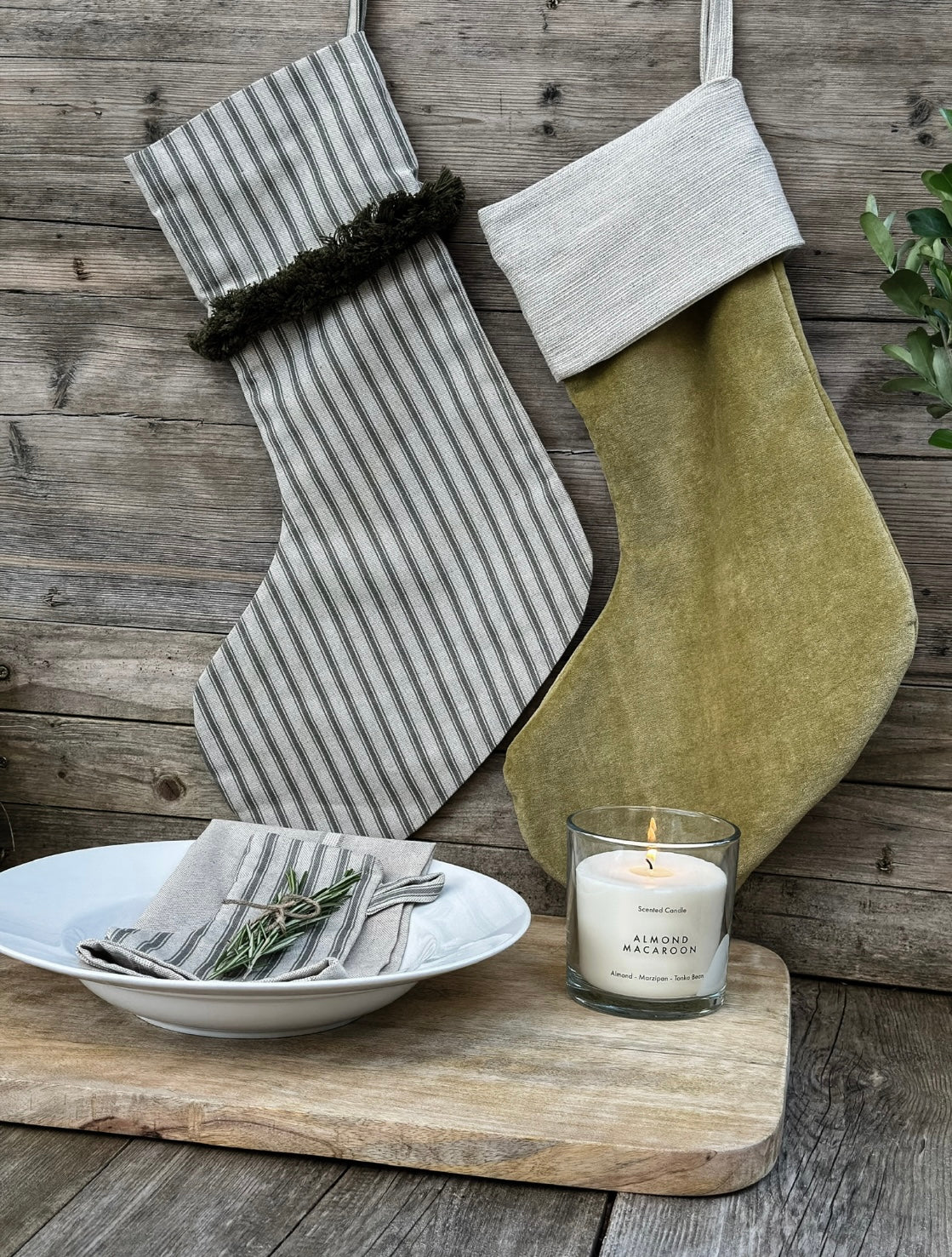Light Olive Velvet Christmas Stocking