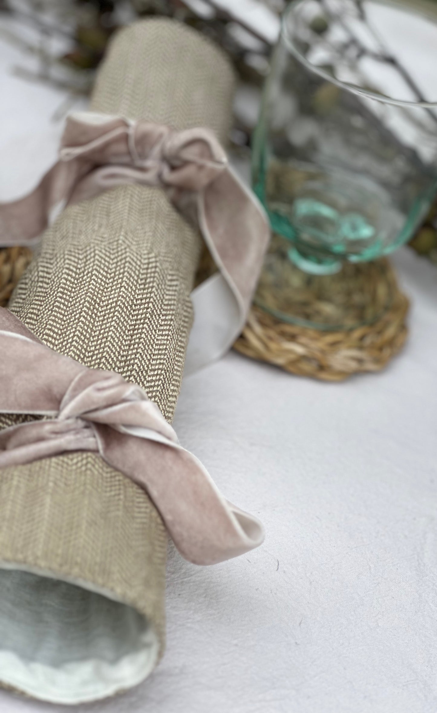 Reusable Christmas Cracker - olive herringbone