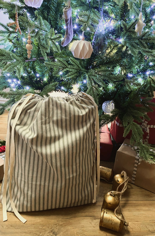 Christmas Sack - Olive and Beige Stripe