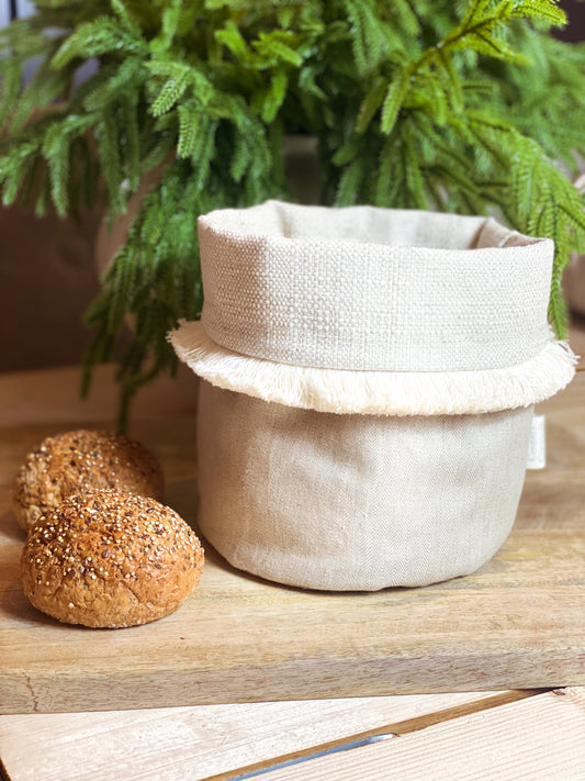 Christmas Bread Basket - cream fringe