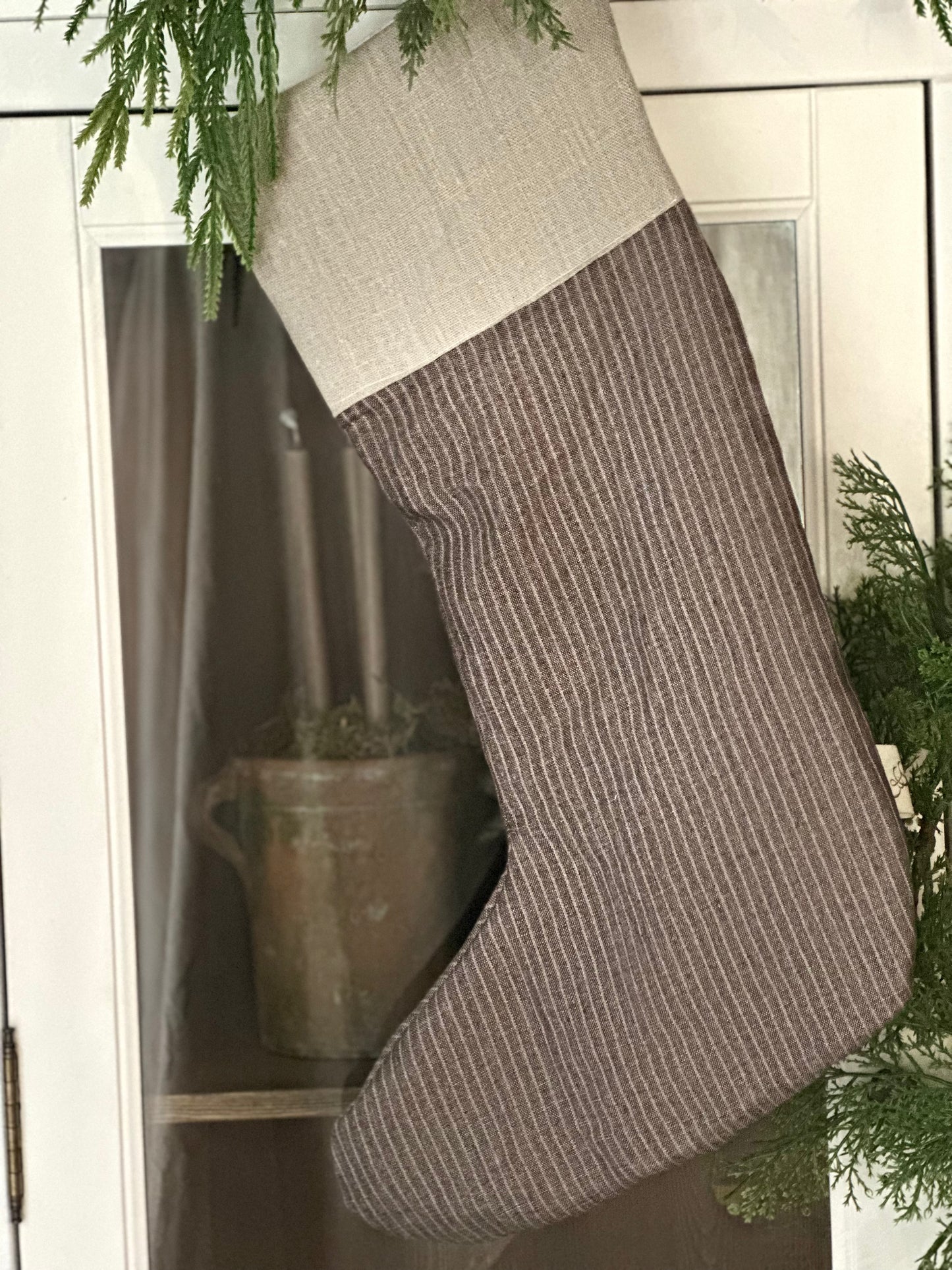 Christmas Stocking - brown pinstripe