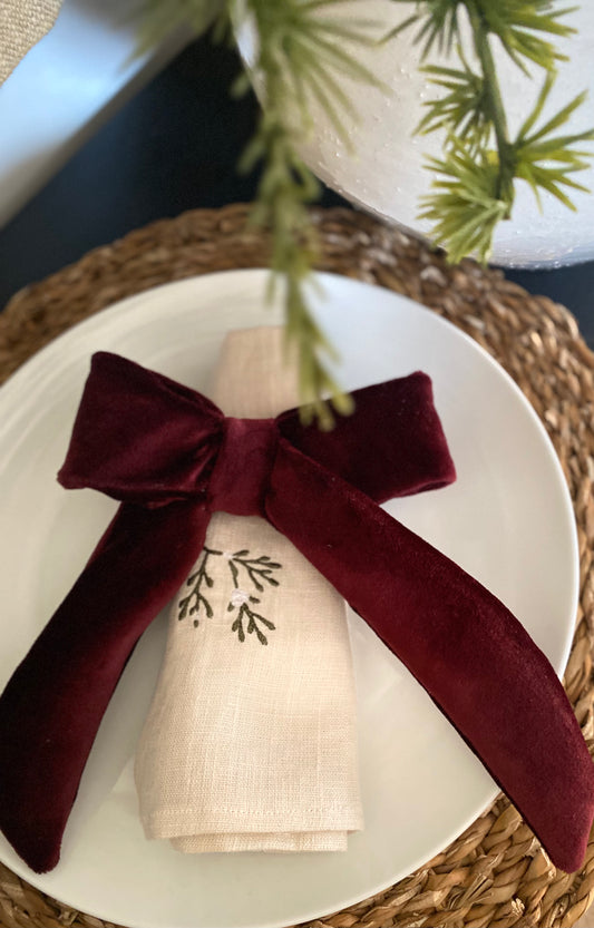 Burgundy Christmas Napkin Ring Bows - Set Of 4