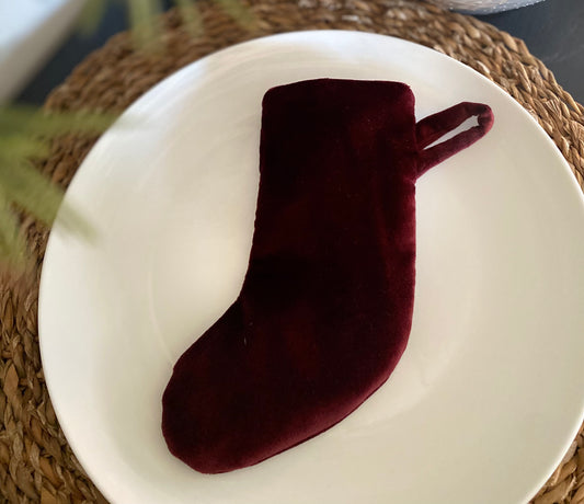 Mini Christmas Stocking - burgundy 100% Cotton Velvet - Set Of 4