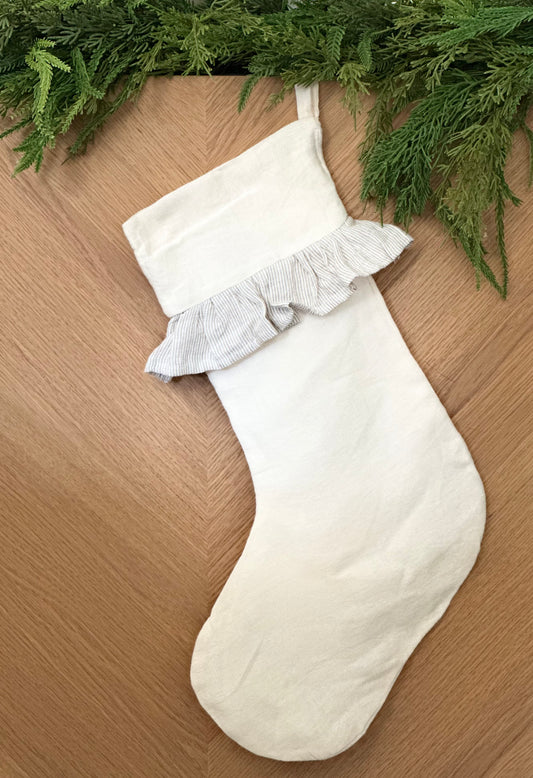 Linen ruffle Christmas stocking - coastal cream