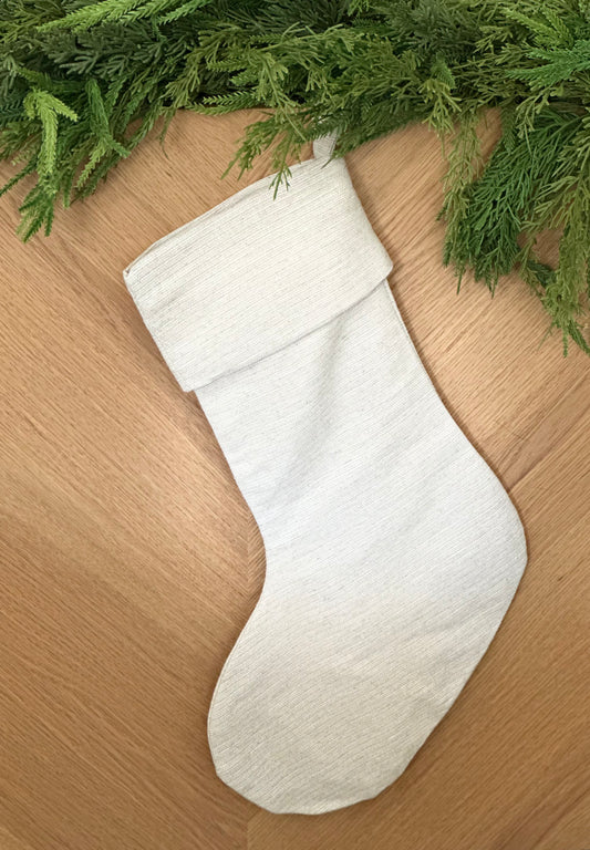 Cream Textured linen Christmas stocking