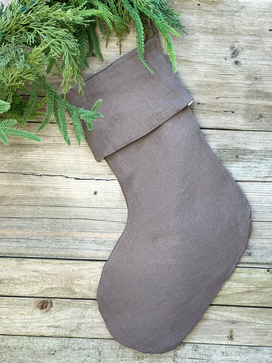 Dusty Cocoa Linen Christmas Stocking