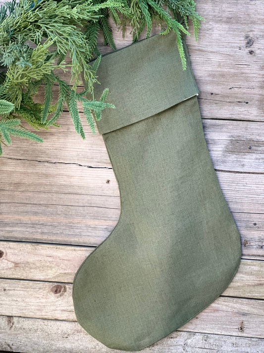 Olive Linen Christmas Stocking