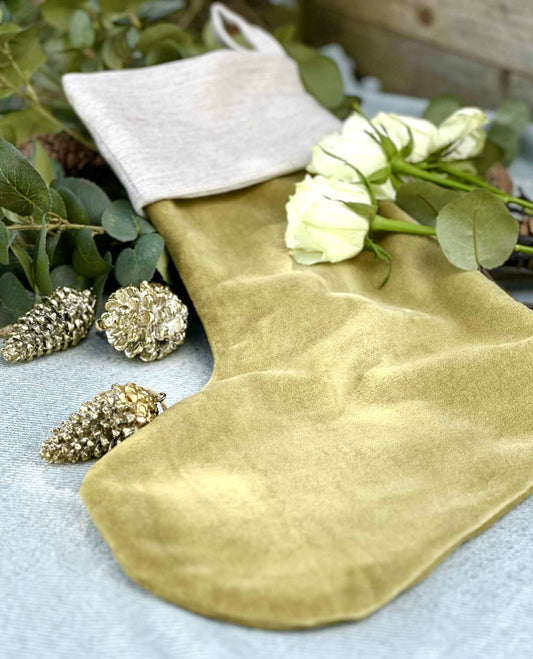 Light Olive Velvet Christmas Stocking