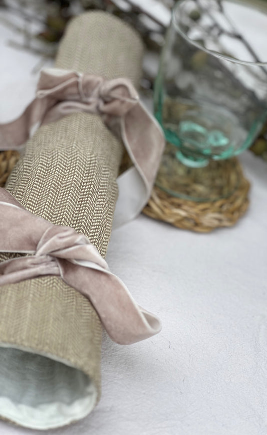 Reusable Christmas Cracker - olive herringbone