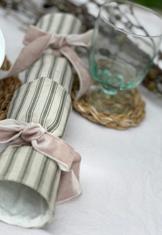Reusable Christmas Cracker - olive & beige stripe
