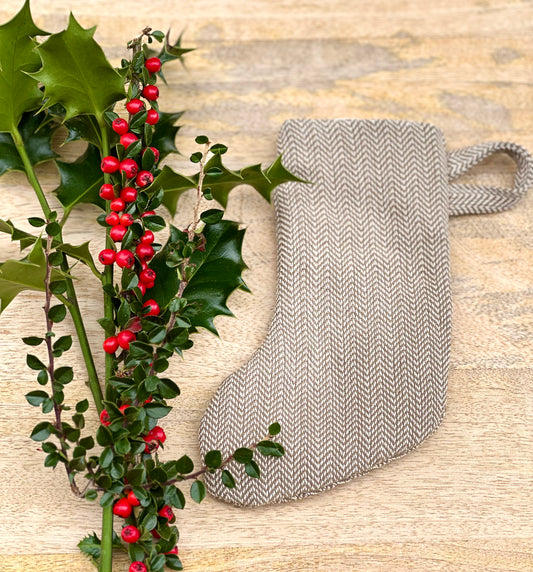 Mini Stockings - set of 4 - olive herringbone