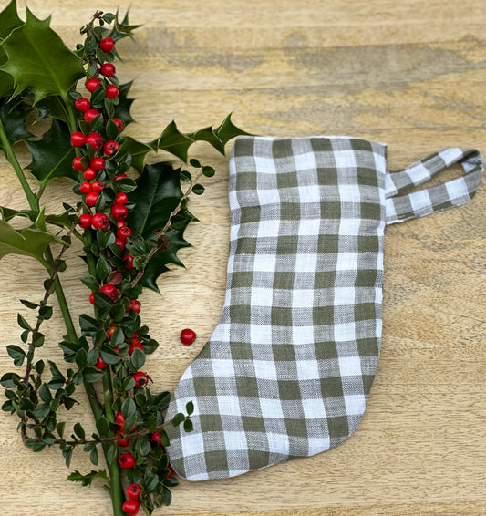 Mini stockings - olive gingham